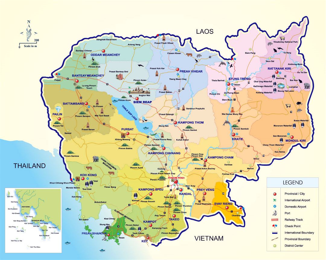 Detailed tourist map of Cambodia