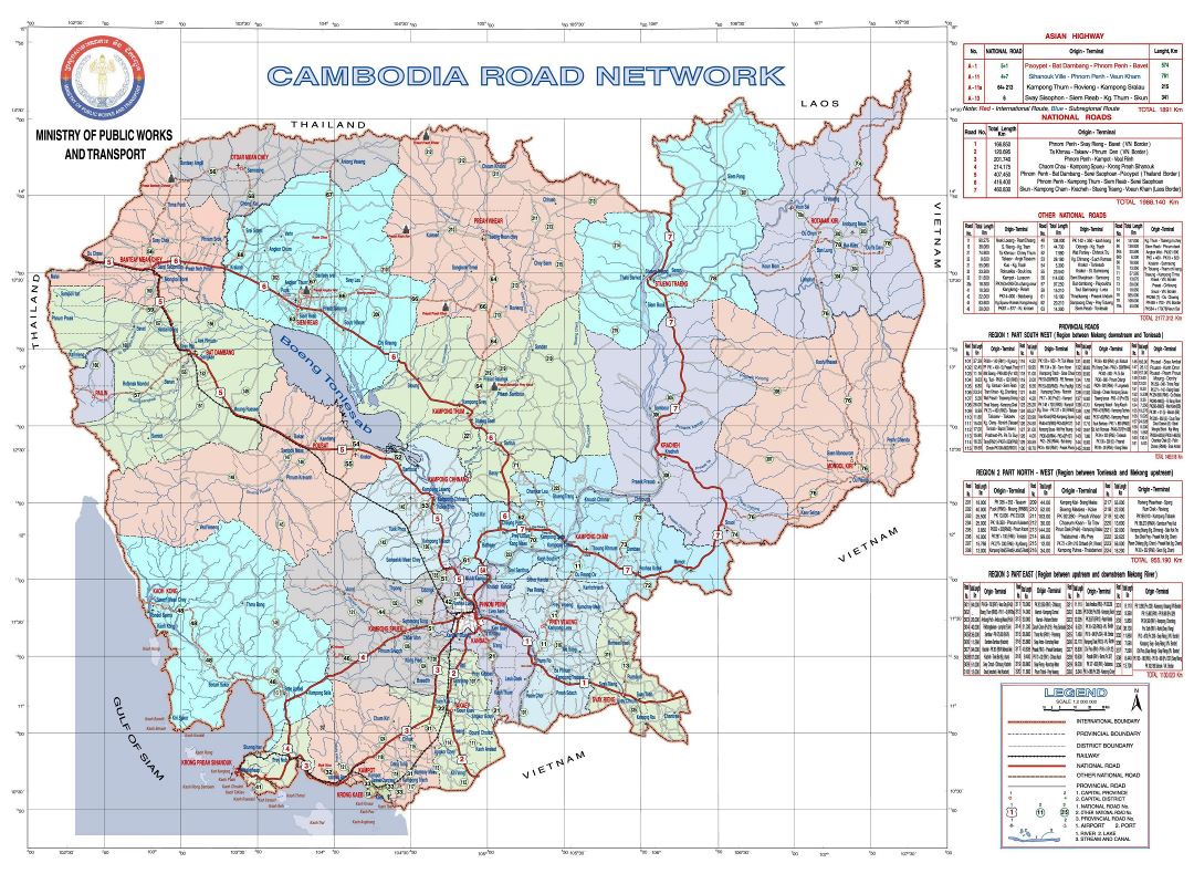 Large scale road network map of Cambodia
