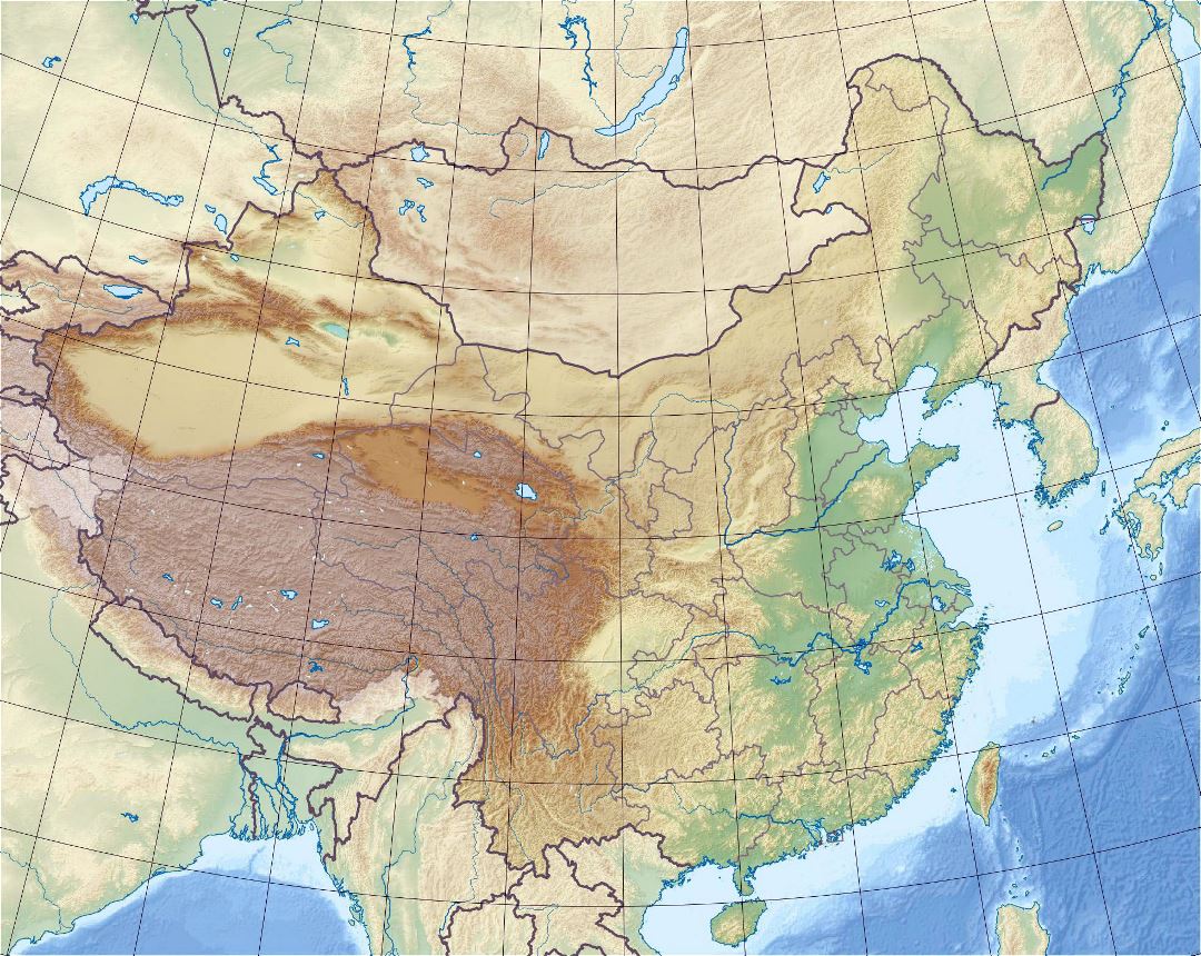 Detailed relief map of China