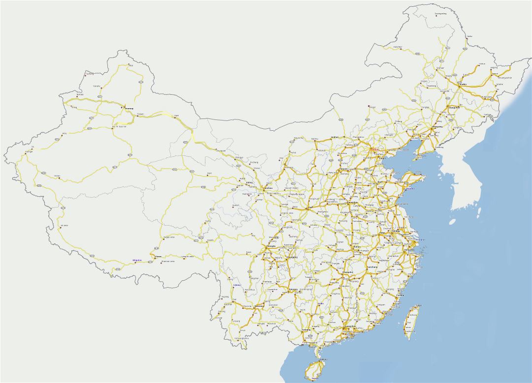 Large detailed road map of China