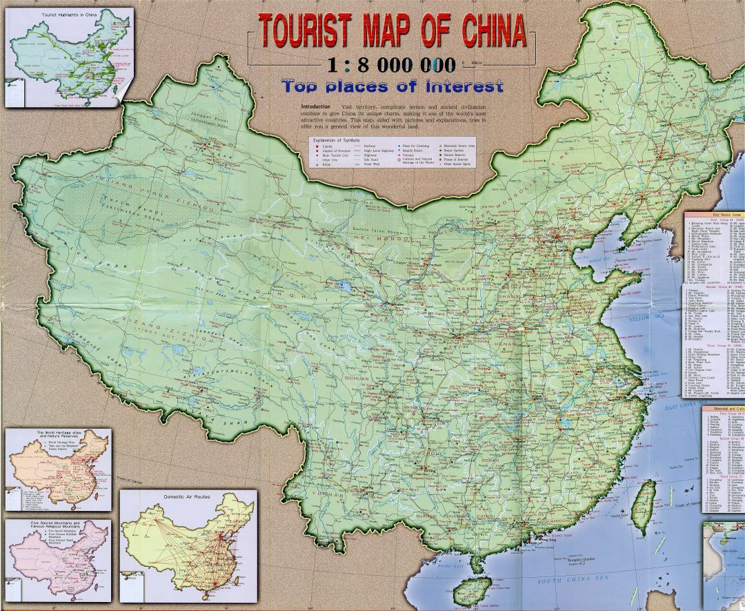 Large detailed tourist map of China with roads and cities
