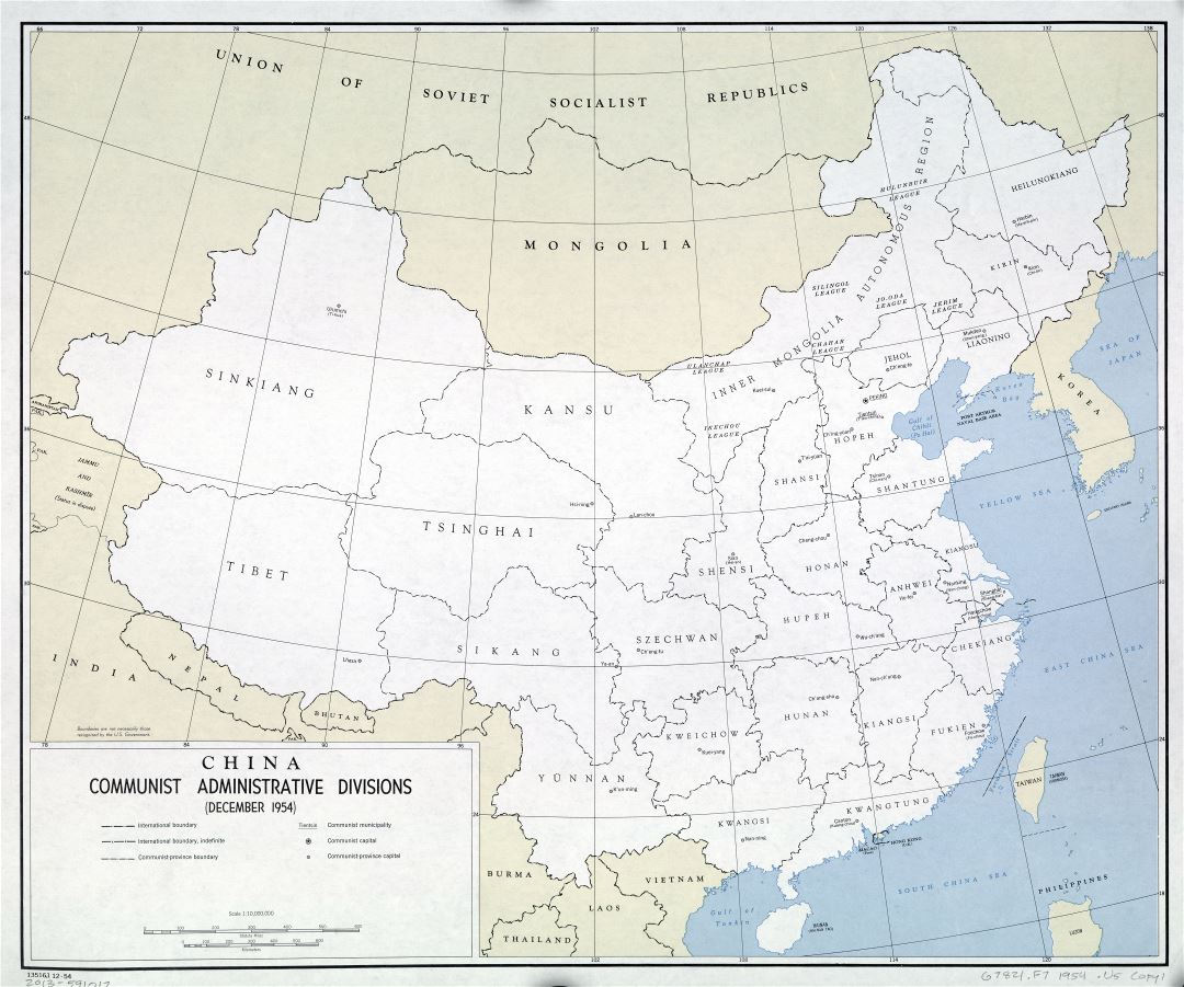 Large scale administrative divisions map of Communist China - 1954