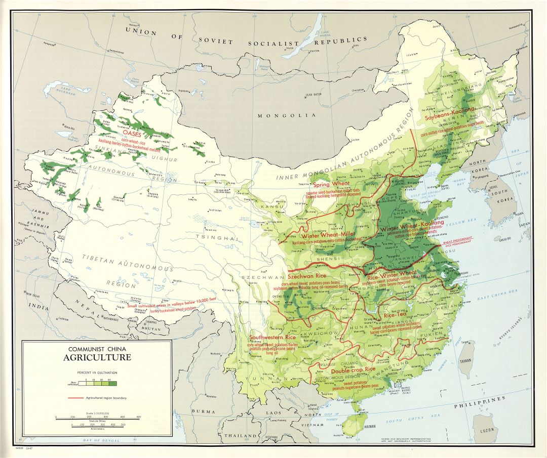 Large scale detailed agriculture map of Communist China - 1967