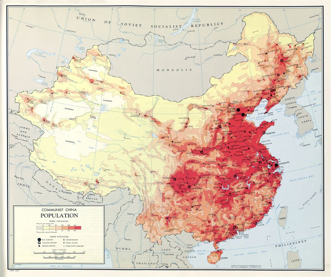 Large scale detailed population map of Communist China - 1967