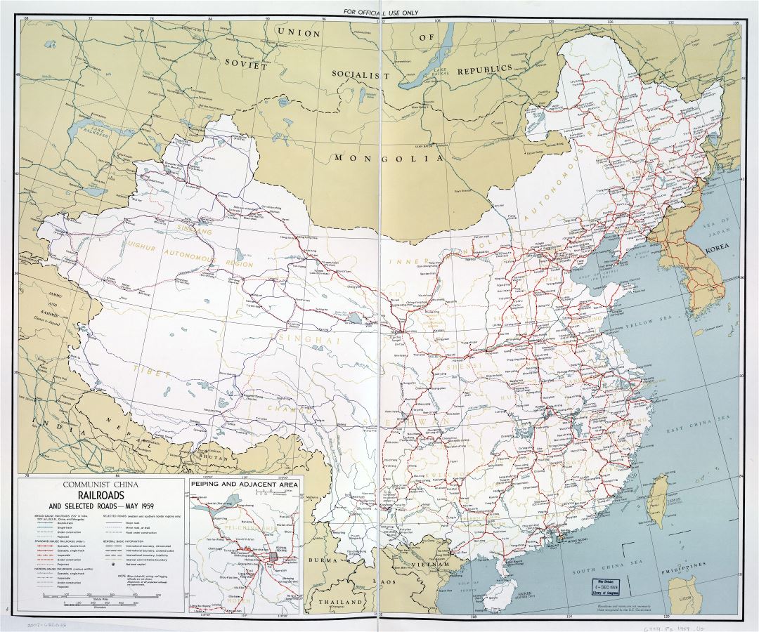 Large scale detailed railroads map of Communist China - 1959