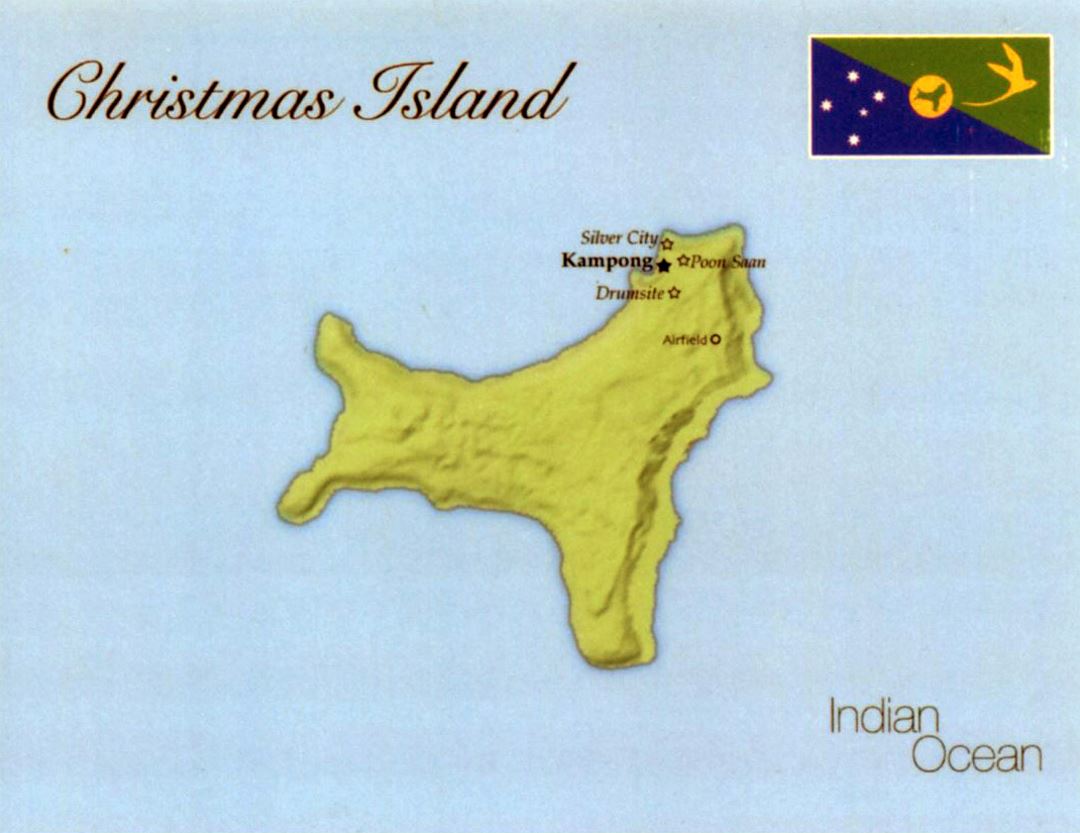 Detailed map of Christmas Island with flag