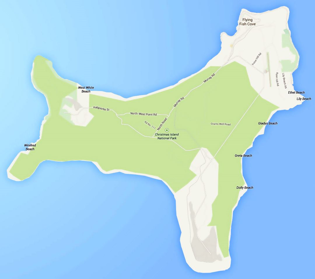 Detailed road map of Christmas Island with all cities