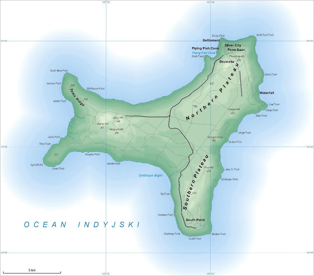 Large detailed map of Christmas Island with all roads and cities