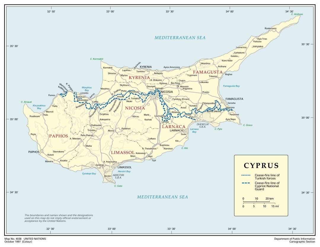 Large detailed political and administrative map of Cyprus