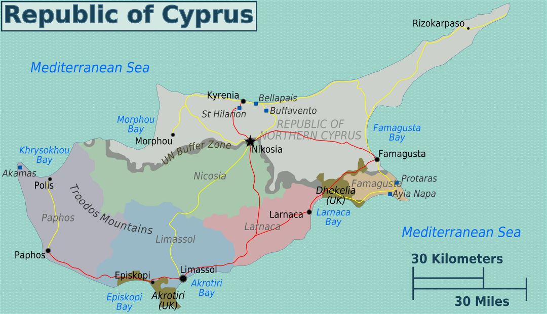 Large regions map of Cyprus