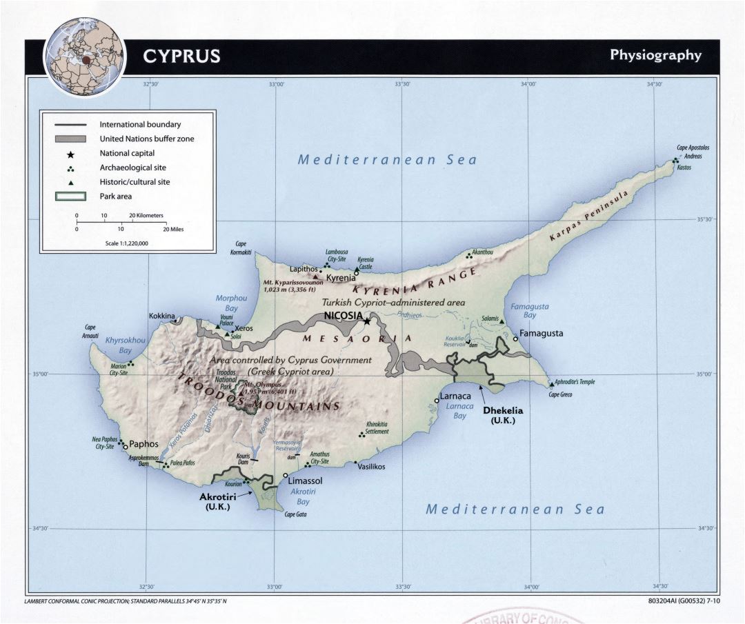 Large scale physiography map of Cyprus - 2010