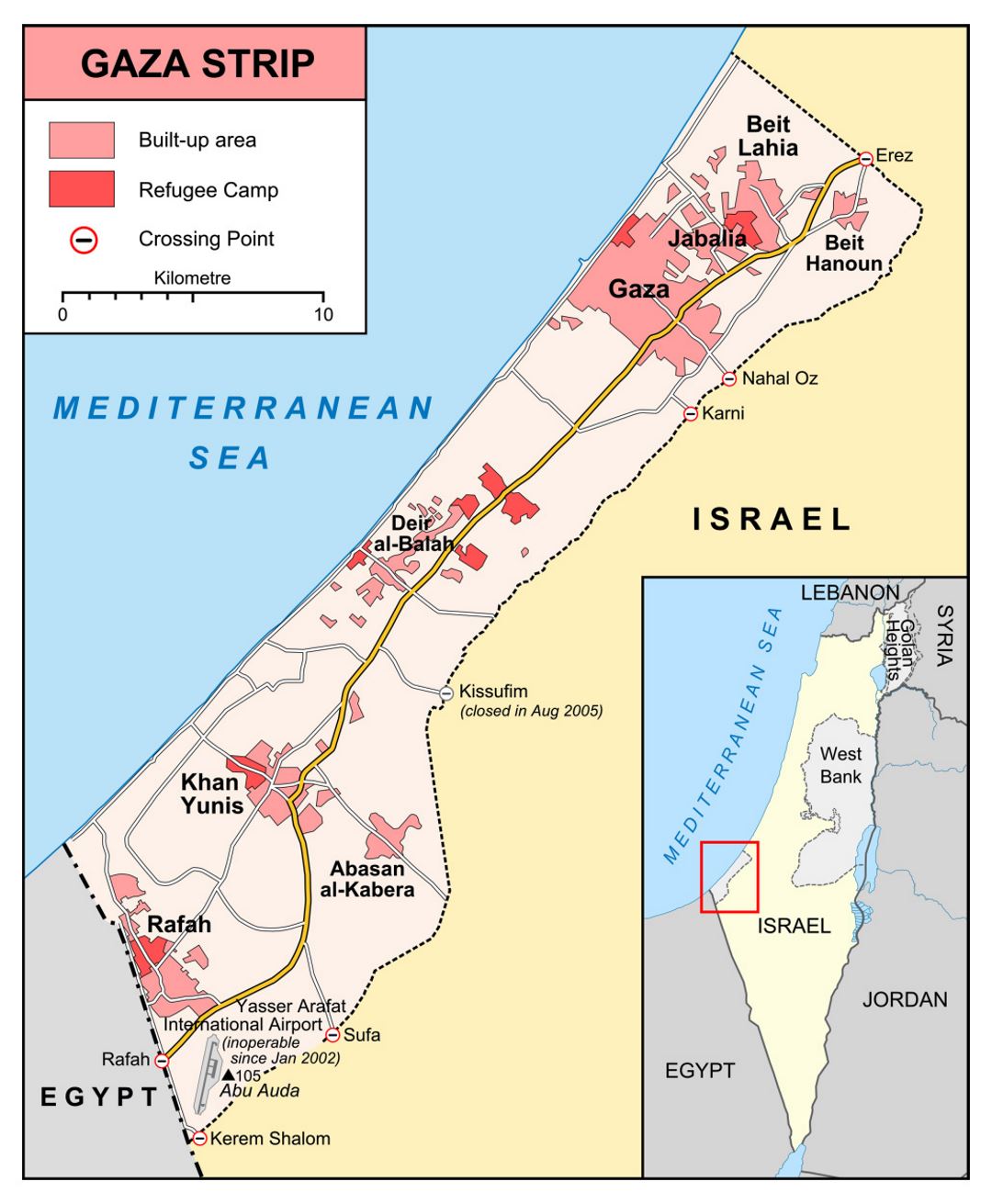 Detailed map of Gaza Strip with roads and cities