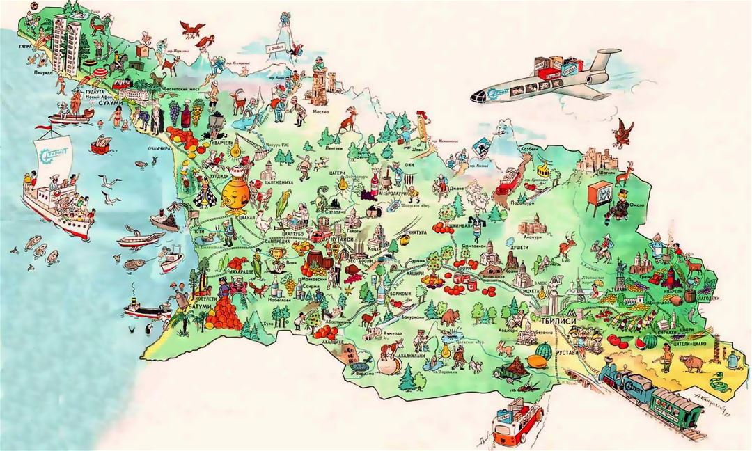 Detailed tourist illustrated map of Georgia