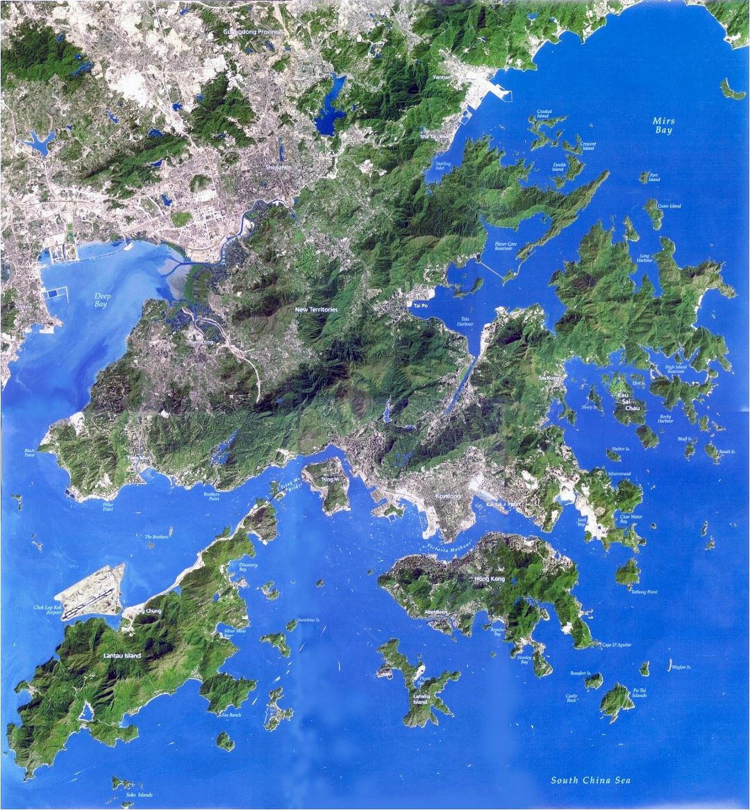 Detailed satellite map of Hong Kong