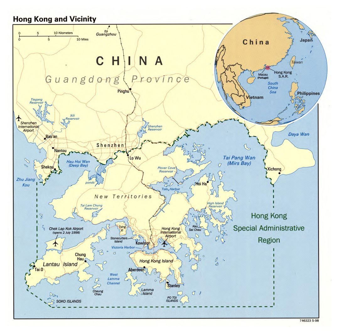 Large detailed map of Hong Kong and vicinity - 1998
