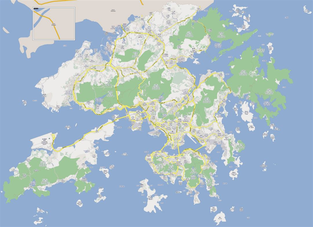 Large detailed road map of Hong Kong and Kowloon