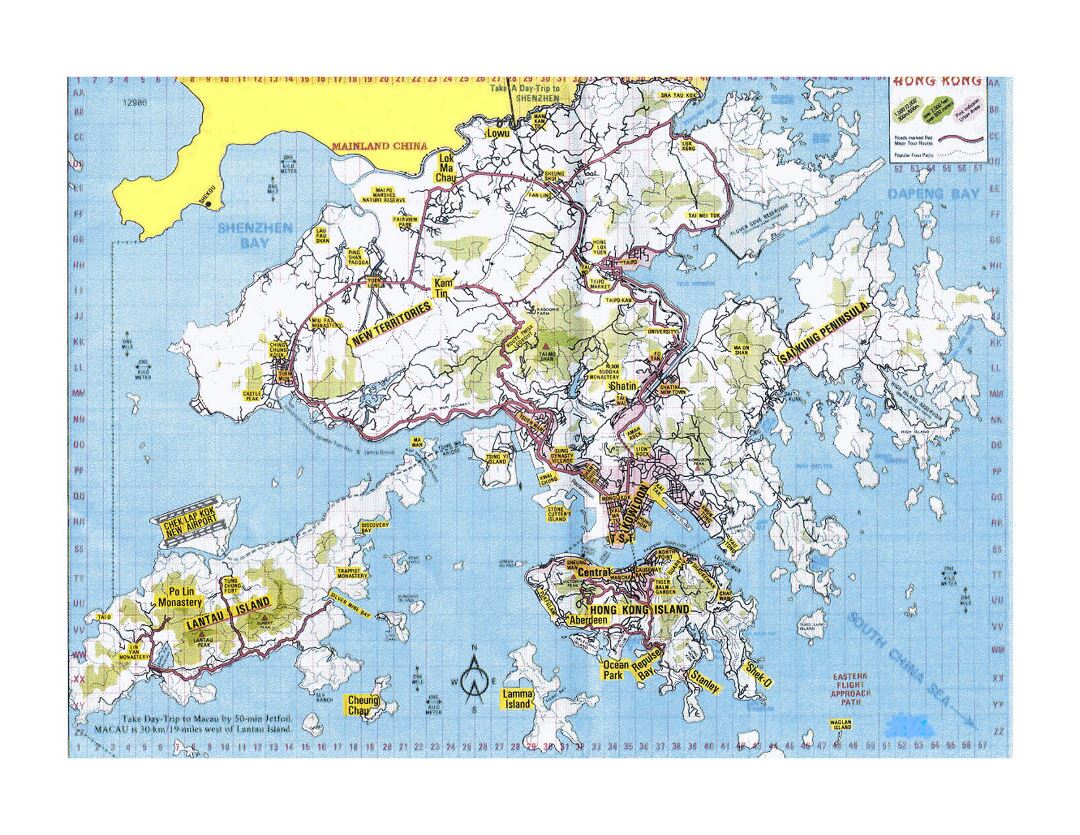 Large topographical map of Hong Kong