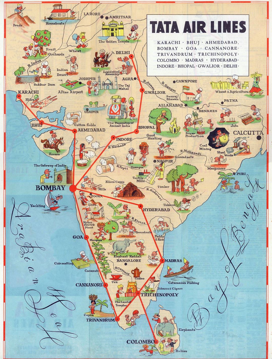 Detailed tourist illustrated map of India