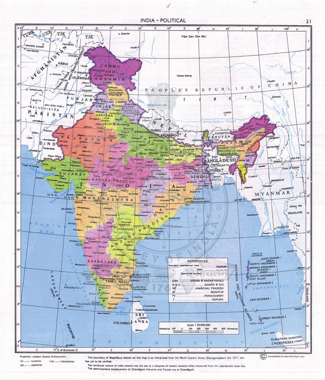 Large detailed political and administrative map of India