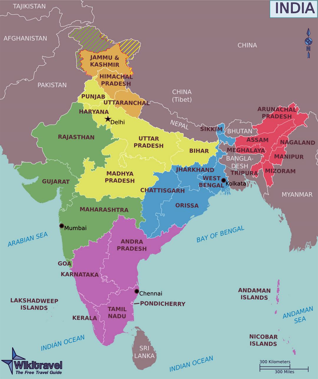 Large regions map of India