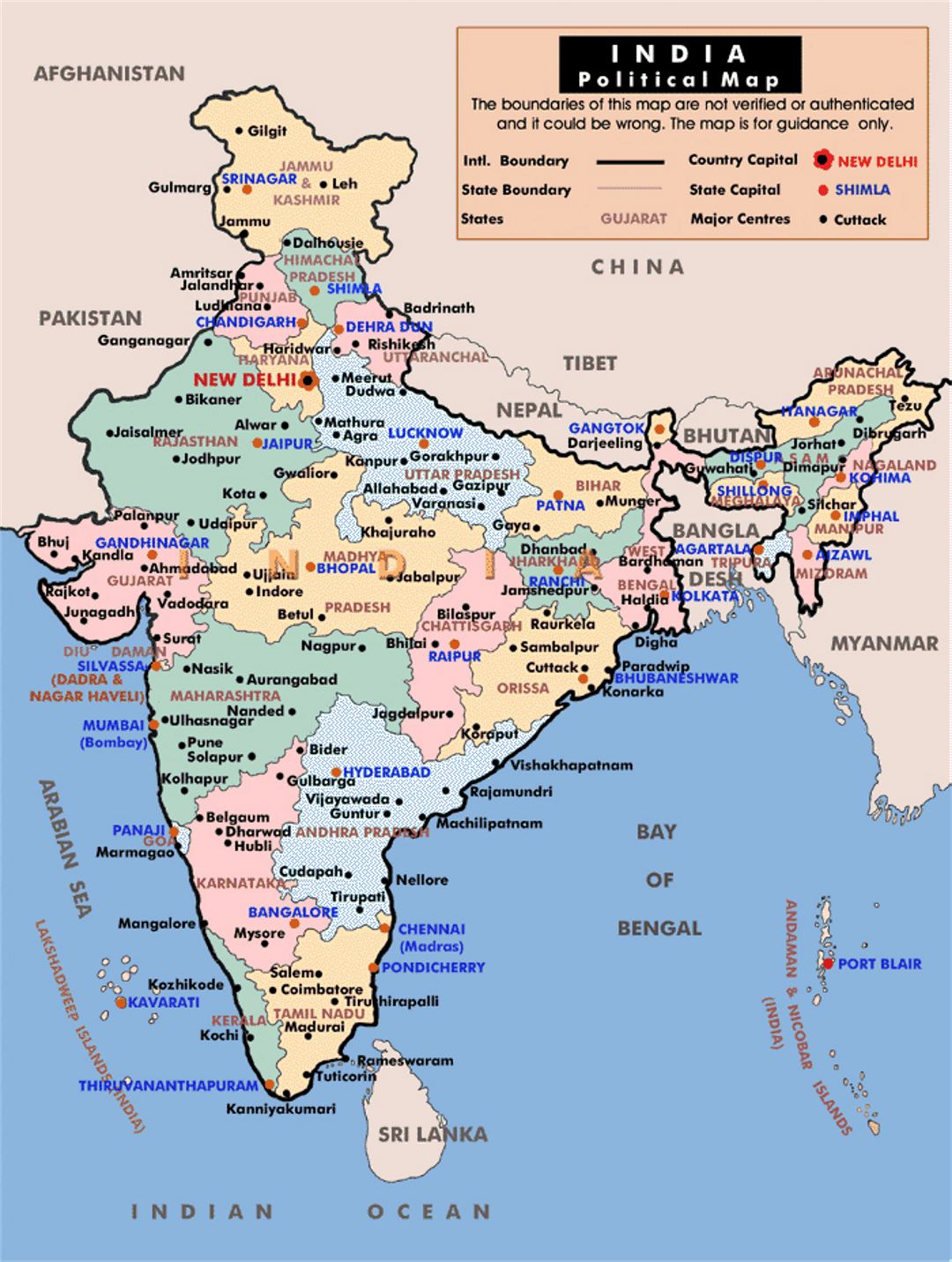 Political and administrative map of India
