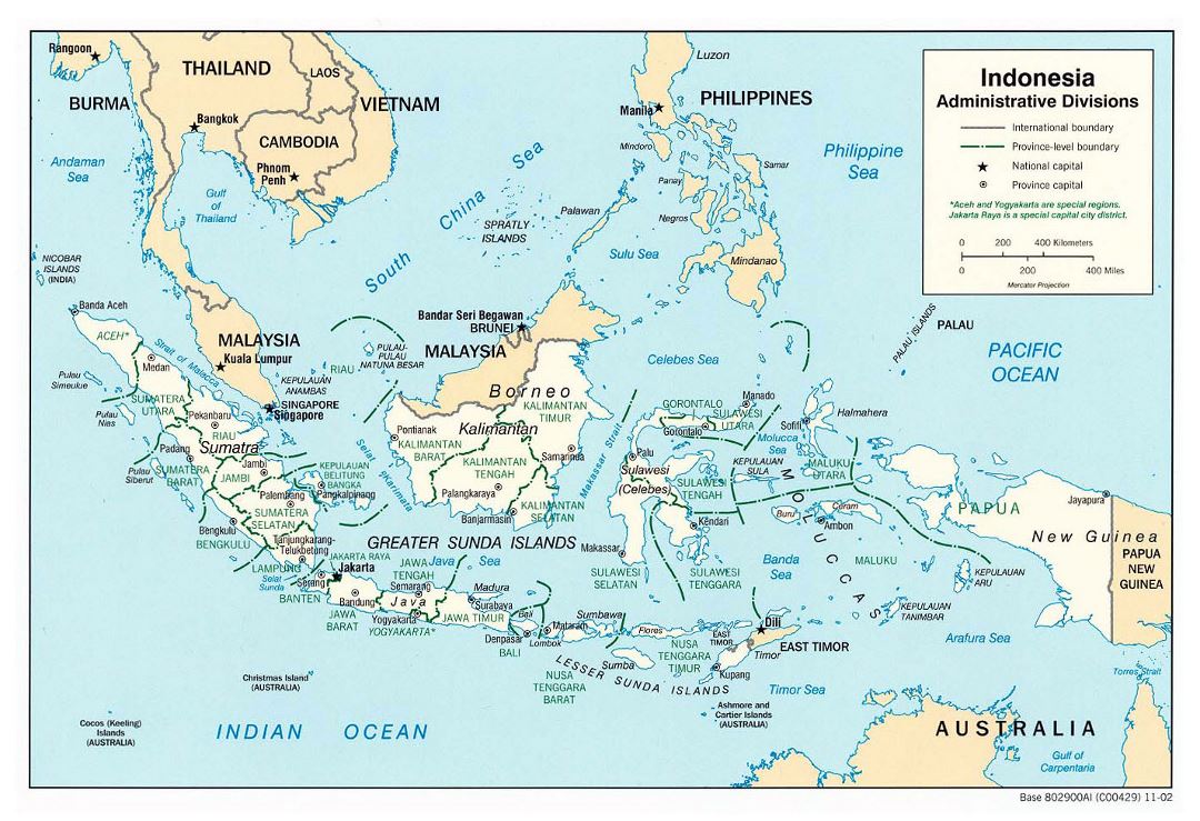 Large detailed administrative divisions map of Indonesia - 2002