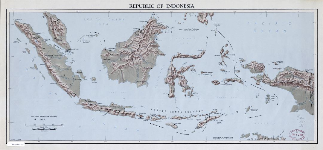 Large scale map of Republic of Indonesia with relief - 1957