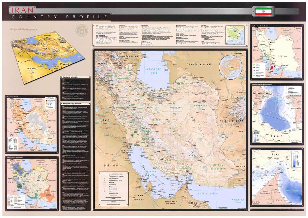 Large scale country profile wall map of Iran - 2004