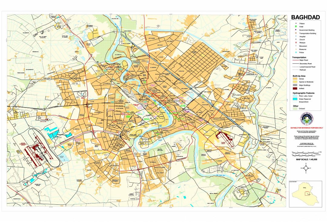 Large detailed road map of Baghdad city