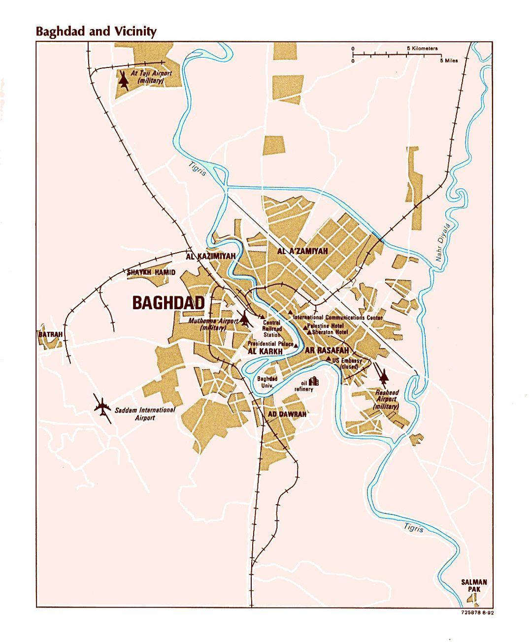 Large map of Baghdad and vicinity with airports