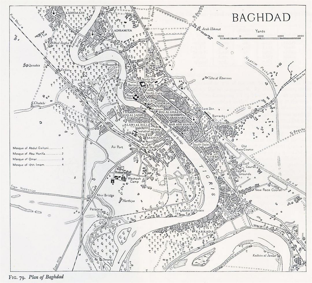 Large old map of Baghdad city - 1944