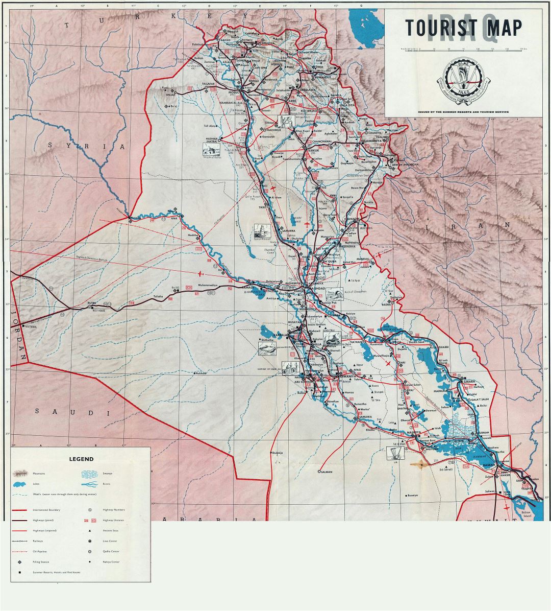 Large detailed tourist map of Iraq - 1970