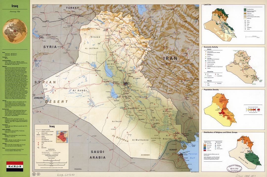 Large scale detailed country profile map of Iraq - 1994