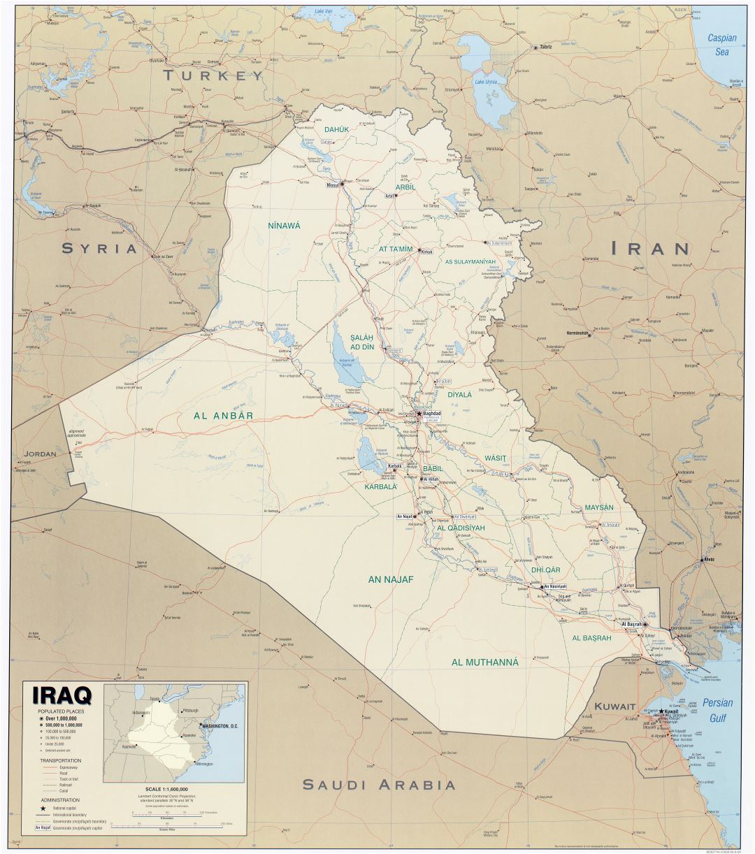 Large scale political map of Iraq with other marks - 2004