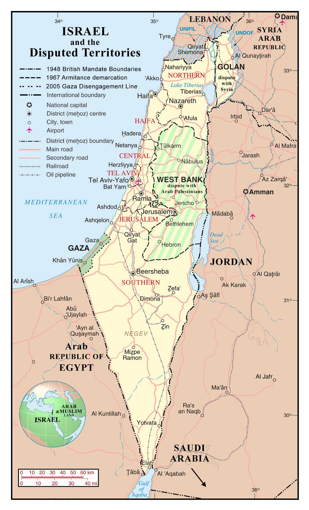 Large detailed political and administrative map of Israel with disputed territories