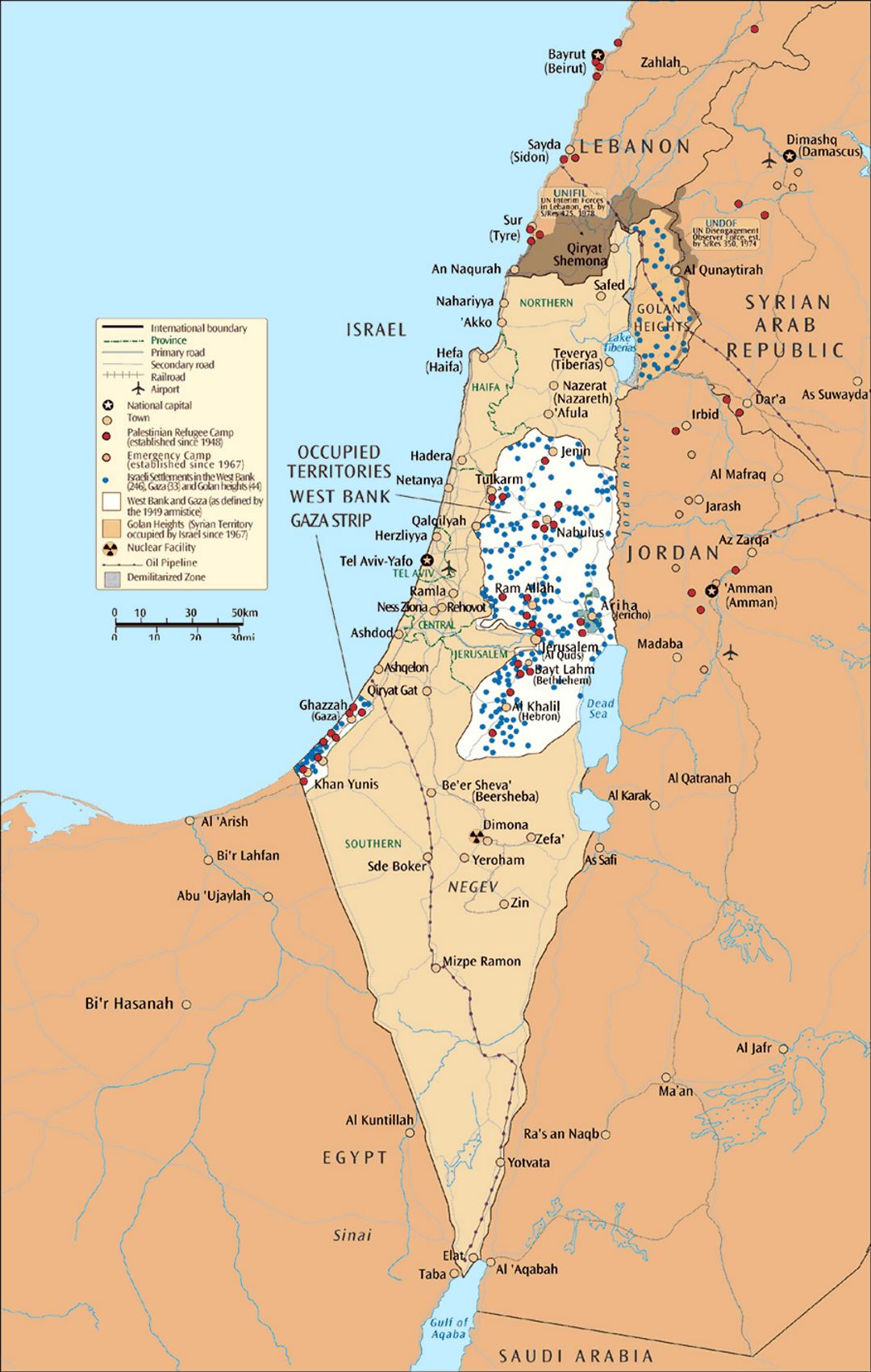 Large map of Israel and the occupied territories
