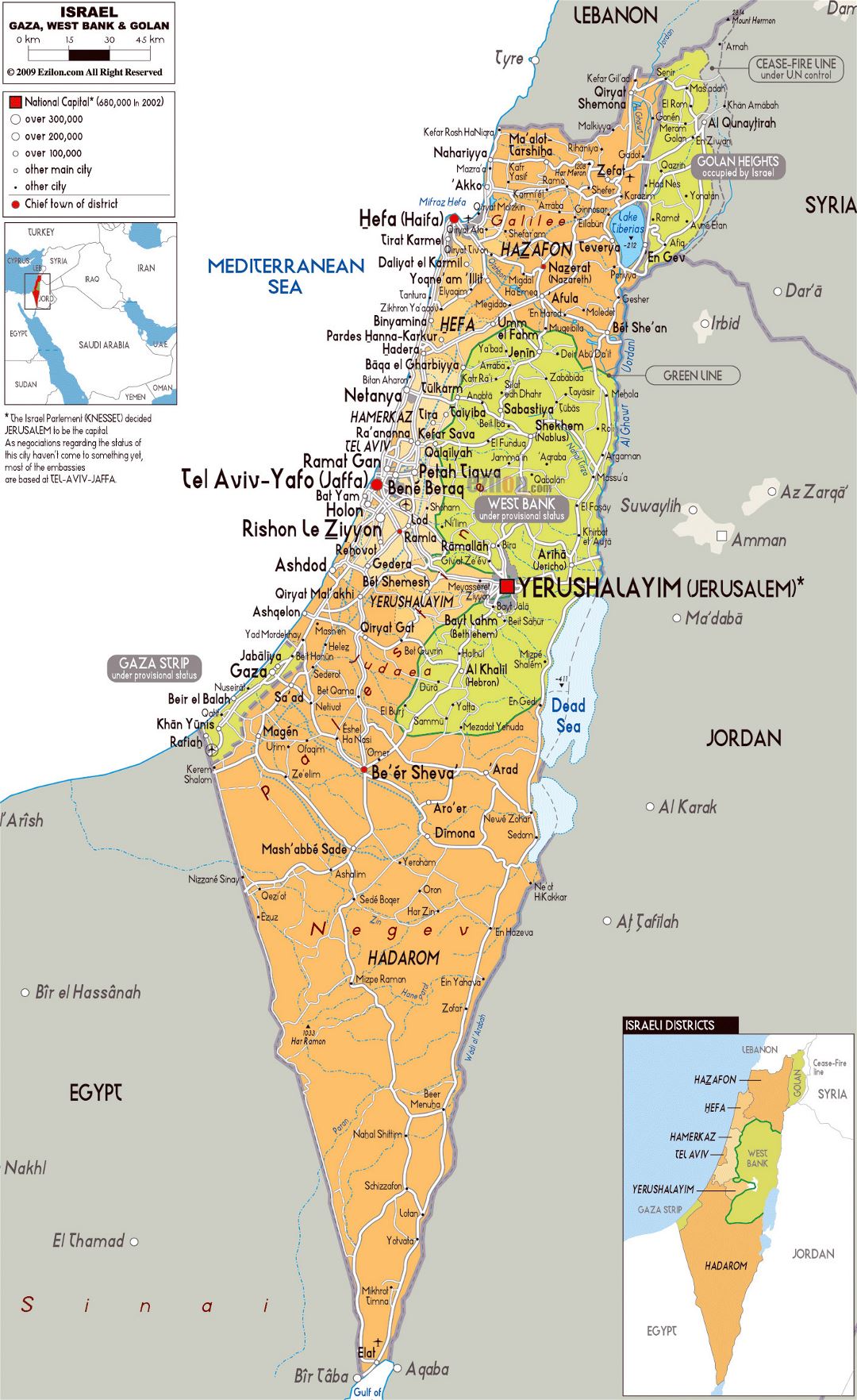 Large political and administrative map of Israel with roads, cities and airports