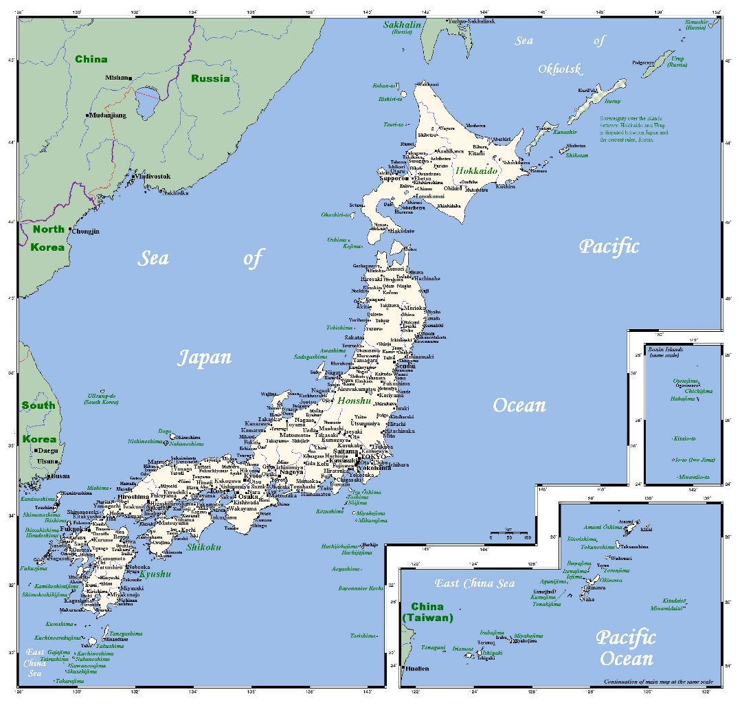 Detailed map of Japan with cities