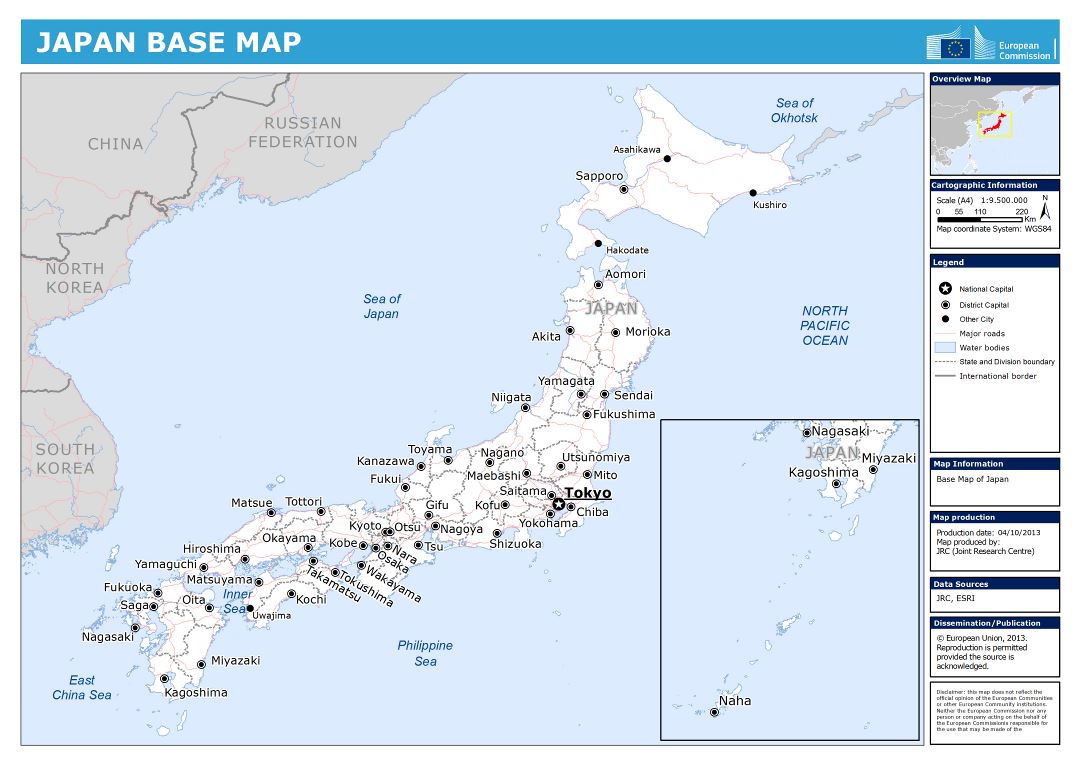 Large detailed base map of Japan