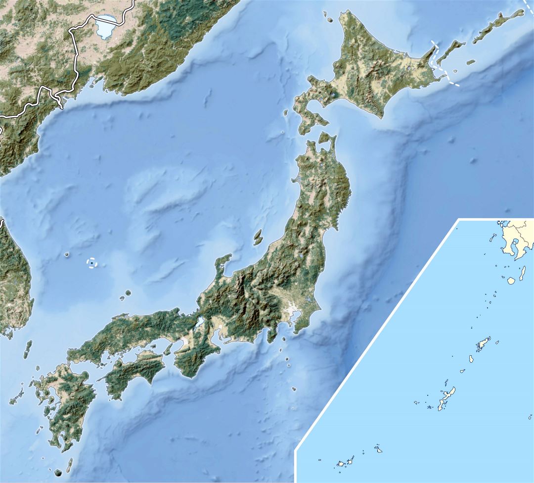 Large detailed relief map of Japan