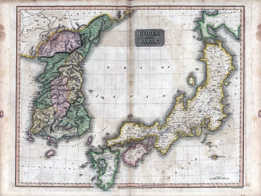 Large scale detailed old political map of Japan and Korea - 1815