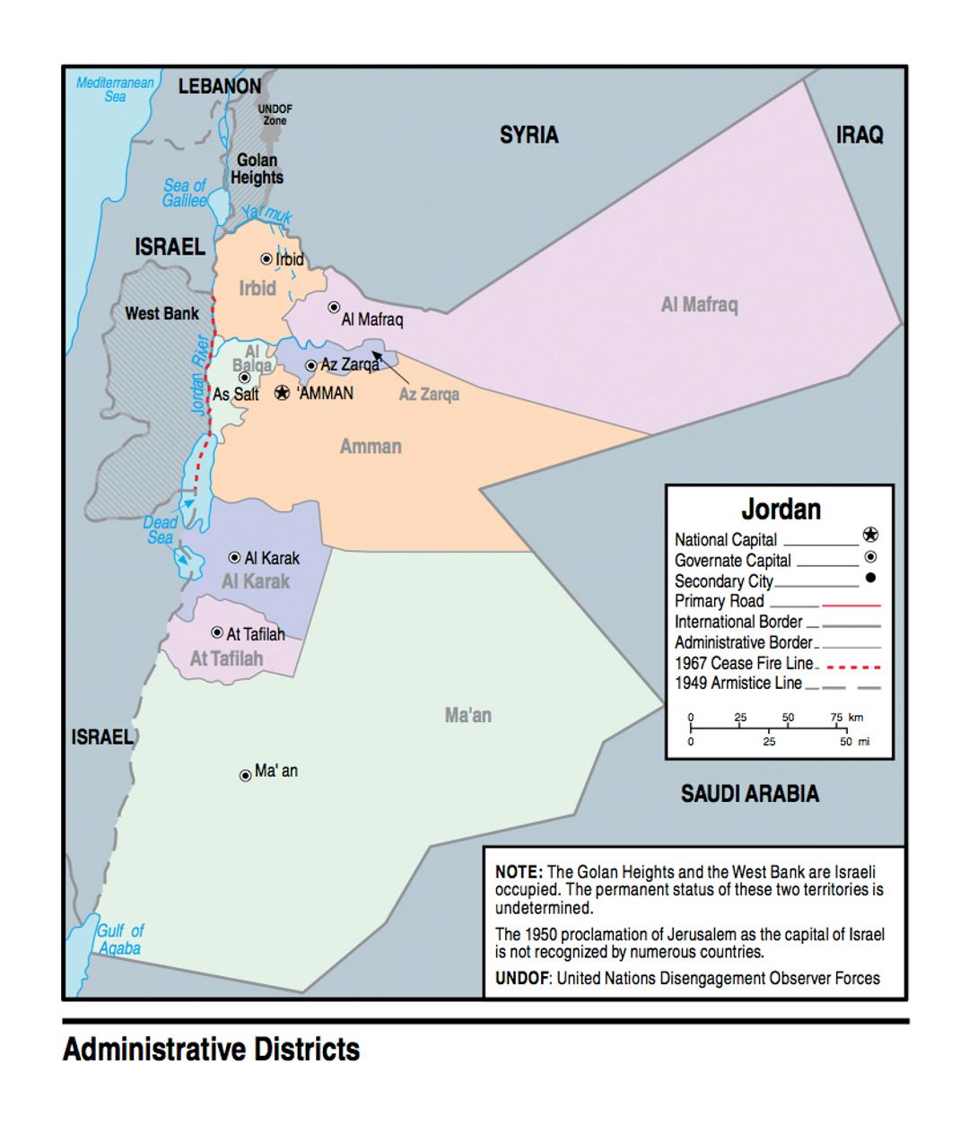 Detailed administrative districts map of Jordan - 2009