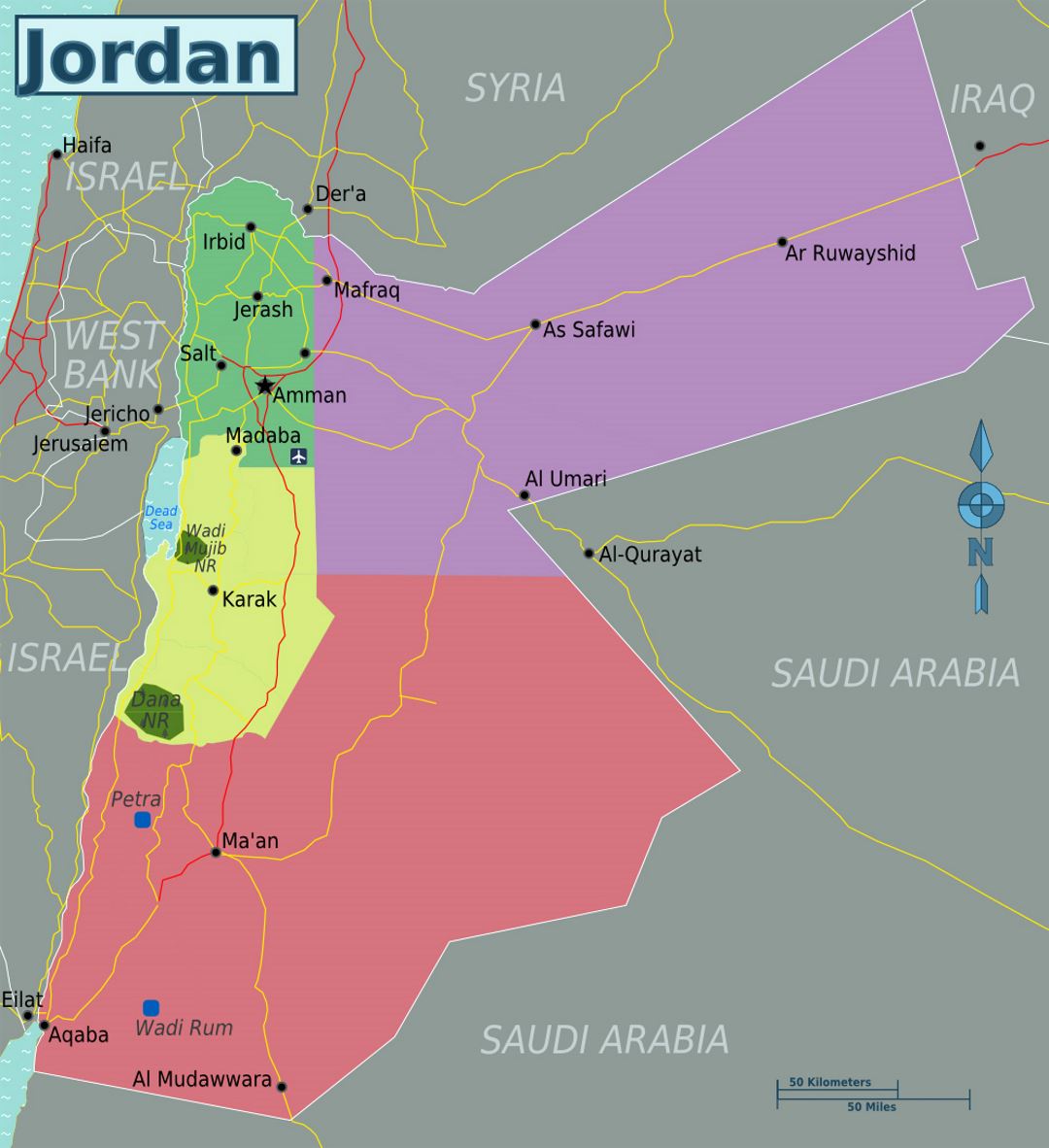 Detailed regions map of Jordan
