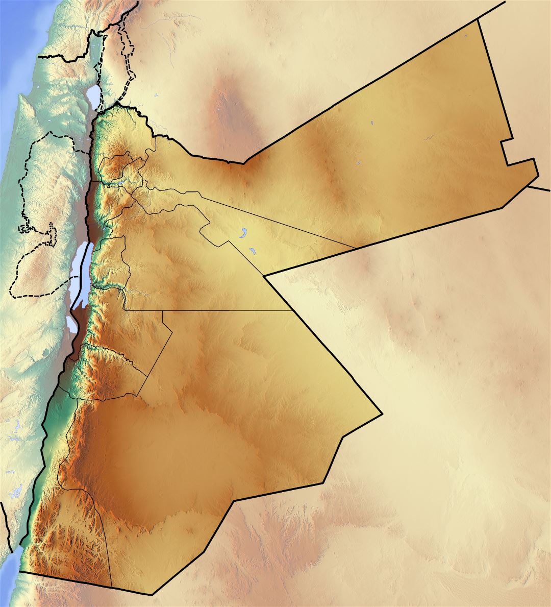 Large relief map of Jordan