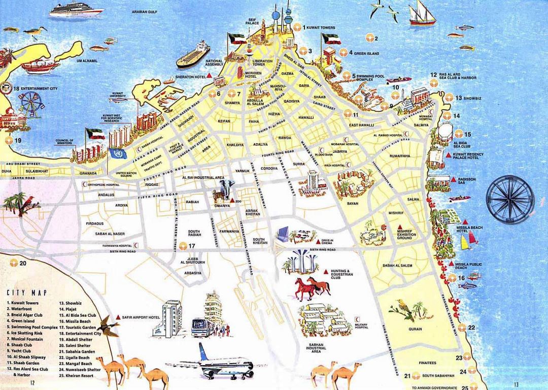 Detailed tourist map of Kuwait city