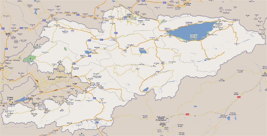 Large road map of Kyrgyzstan with cities