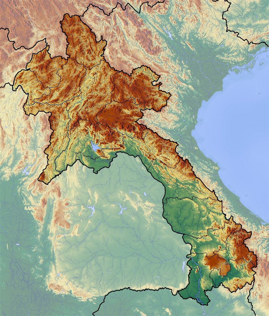 Large relief map of Laos