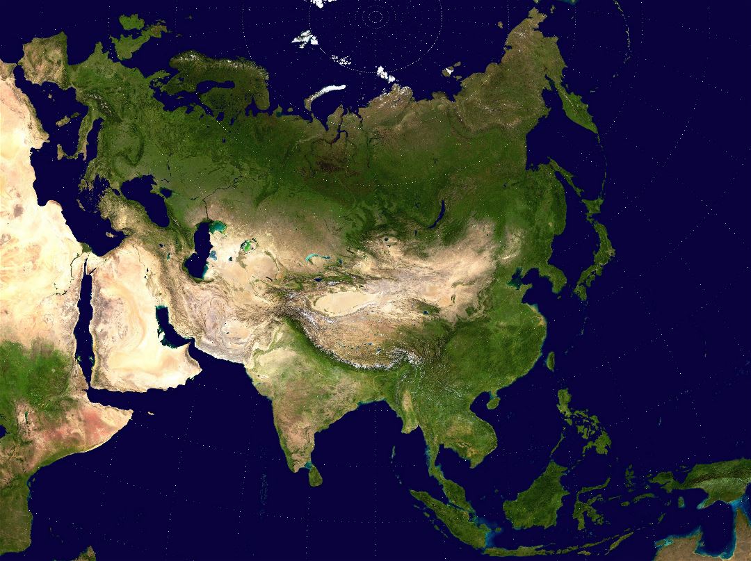 Large detailed satellite map of Asia