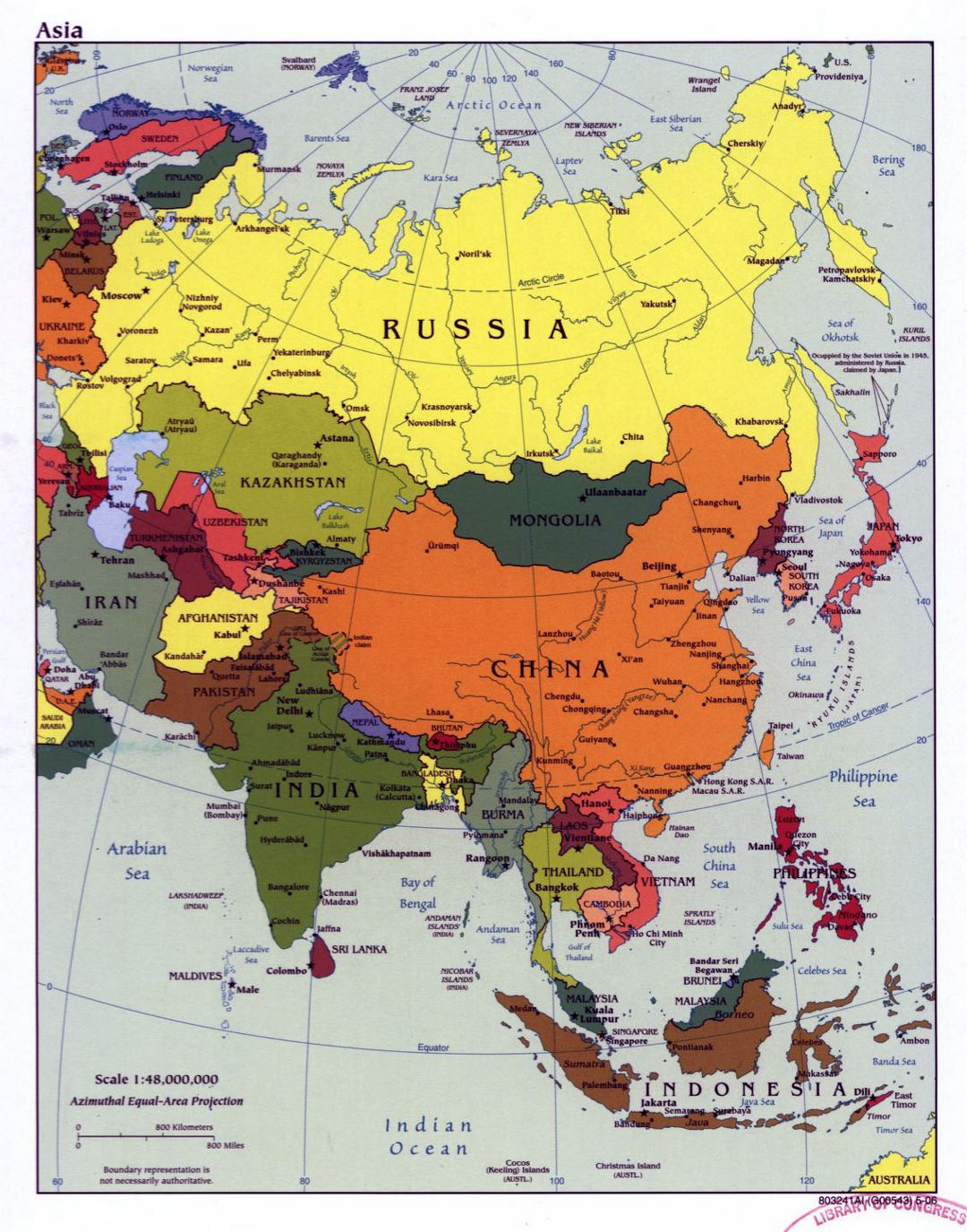 Large political map of Asia with major cities and capitals - 2006