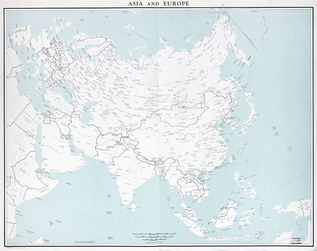 Large scale detailed political map of Asia and Europe with major cities - 1967
